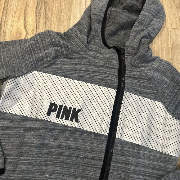 Victoria Secret Pink Women Full Zip Hoodie Sweater Med‎ Gray Logo cotton - Picture 2 of 8